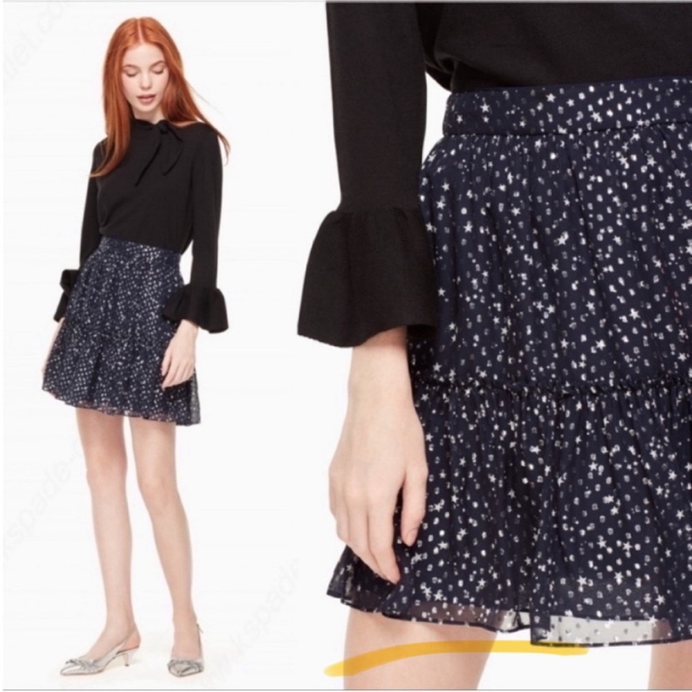 🌟Kate Spade Night Sky Lurex Dot Mini Skirt Navy Size 4